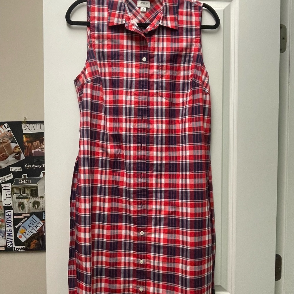 J. Crew Red and Blue Plaid Midi Dress